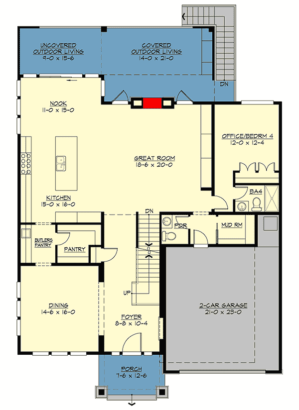 Plan 23854JD: Spectacular Prairie Home Plan with Lower-Level Rec Room - Floor Plan - Main Level - Contemporary, Mid Century Modern, Modern, Northwest, Prairie