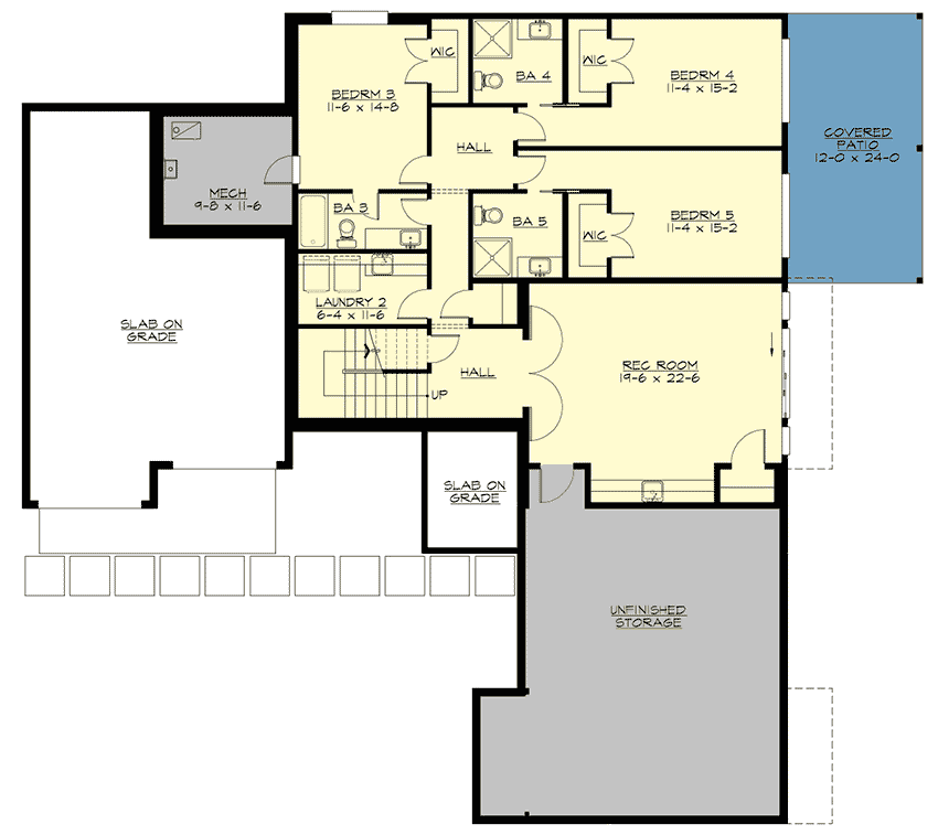 Plan 23861JD: 4-Bed Contemporary Home Plan with Main-Floor Master - Floor Plan - Lower Level - Mid Century Modern, Modern, Northwest