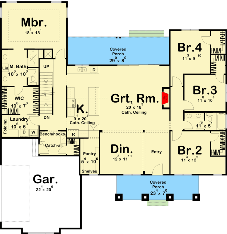 Plan 62856DJ: Board and Batten 4-Bed Modern Farmhouse with Expansion Possibilities - Floor Plan - Main Level - Cottage, Country, Farmhouse, Modern Farmhouse, Traditional