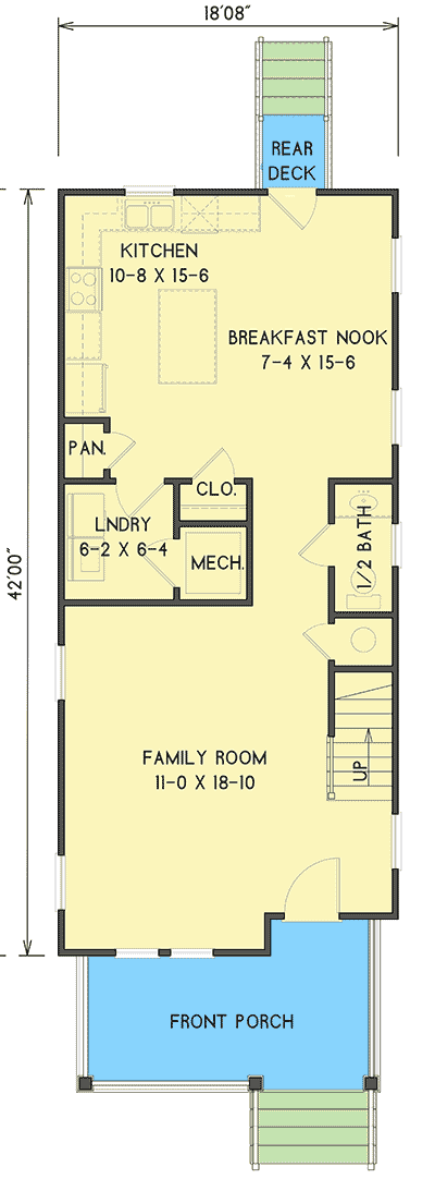 Plan 31572GF: Narrow Two-Story Home Plan with 3 Bedrooms - Floor Plan - Main Level - Country, Traditional