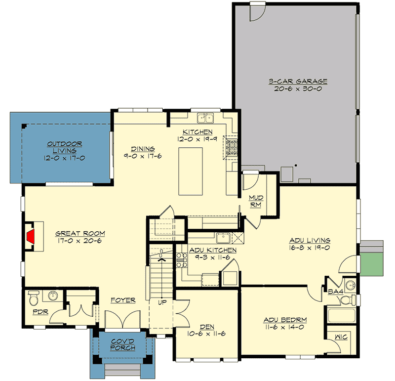 Plan 23862JD: Magnificent Multi-Generational House Plan with 1-Bed Apartment - Floor Plan - Main Level - Contemporary, Modern, Northwest