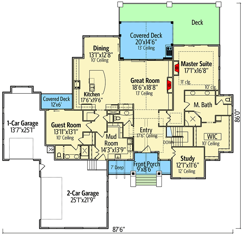 Plan 95085RW: Mountain Craftsman Plan with Ample Storage Space - 2744 Sq Ft - Architectural Designs - Floor Plan - Main Level - Craftsman, Mountain, New American, Rustic
