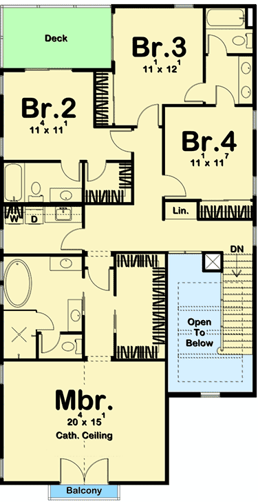 Plan 62860DJ: Narrow Lot Modern Coastal House Plan - Floor Plan - 2nd Floor - Coastal, Contemporary, Modern