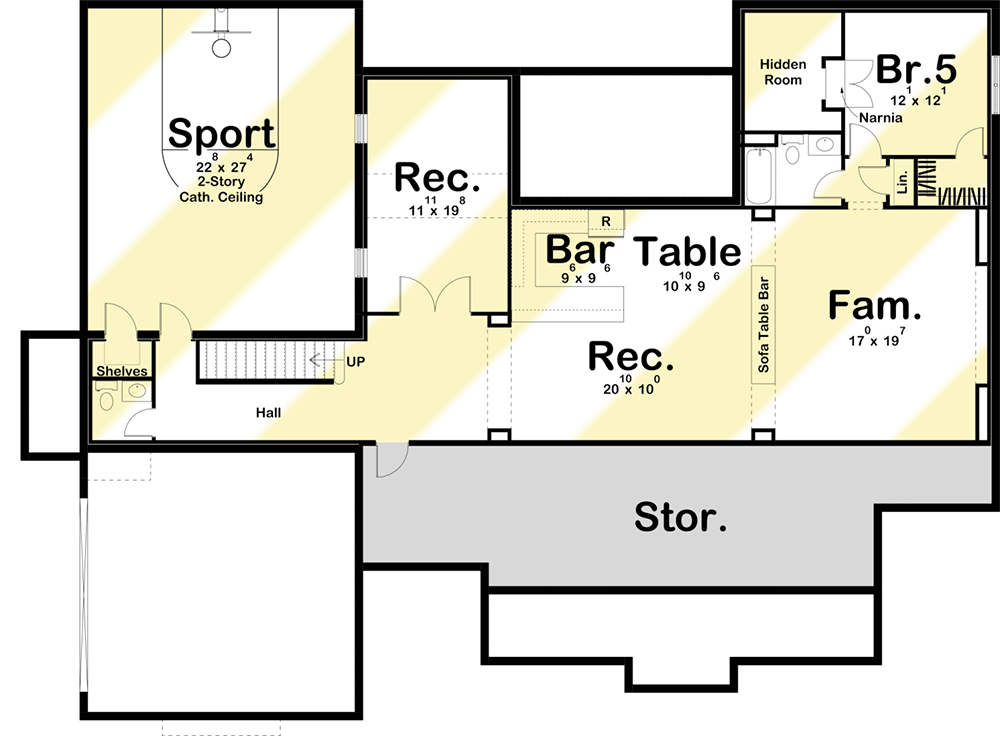Plan 62861DJ: Modern Farmhouse Plan with Optional Lower Level Sport Court - Floor Plan - Optional Lower Level Layout ($ Paid Option) - Country, Farmhouse, Modern Farmhouse, New American, Transitional