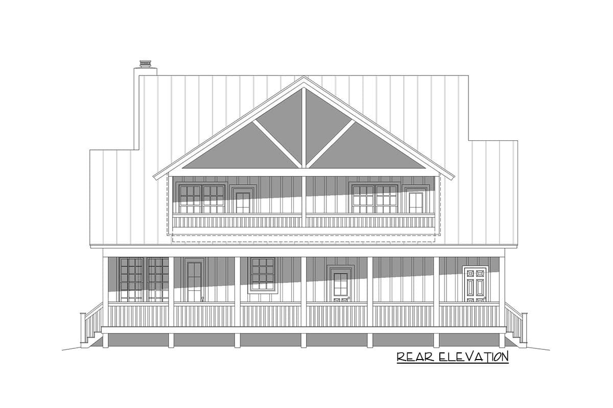 Plan 68653VR: Country Farmhouse Plan with Wraparound Porch and a Vaulted Second Floor Balcony - Image #4 - Cottage, Country, Farmhouse, Modern Farmhouse, Southern, Traditional