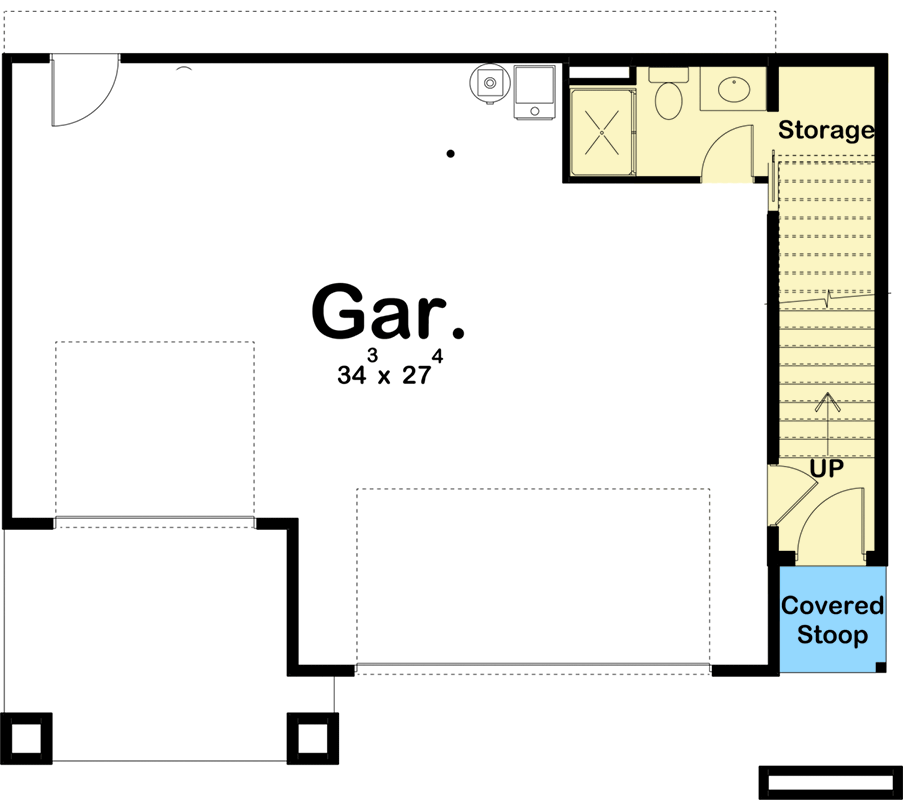 Plan 62862DJ: Modern Carriage House Plan with Upper Level Deck - Floor Plan - Main Level - Carriage, Mid Century Modern, Modern