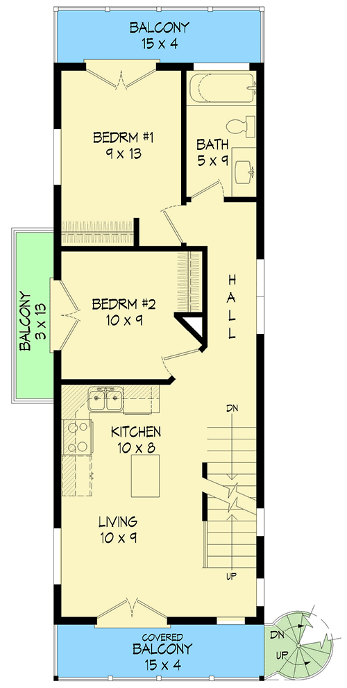 Plan 68651VR: Narrow 2-Bed Home Plan with Rooftop Deck  - Floor Plan - 2nd Floor - Contemporary, Modern, Northwest