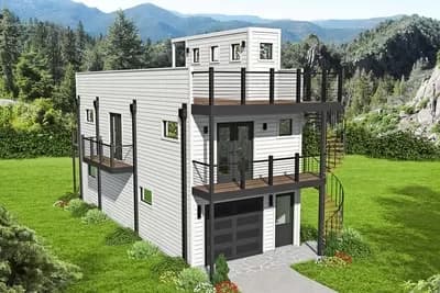 Narrow 2-Bed Home Plan with Rooftop Deck 