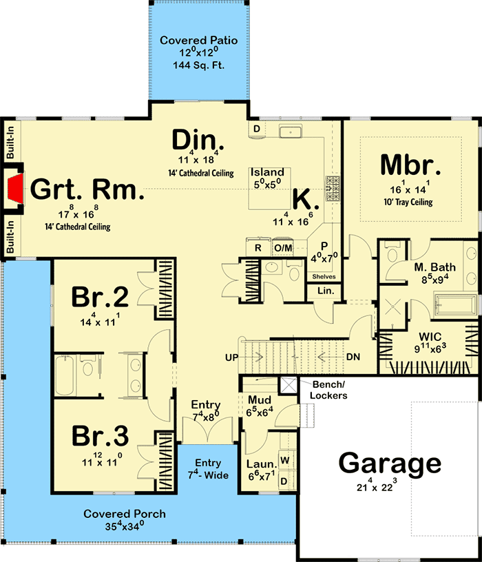 Plan 62863DJ: Modern Farmhouse Plan with Wraparound Porch and Vaulted Interior - 2076 Sq Ft - Floor Plan - Main Level - Country, Farmhouse, Modern Farmhouse, Ranch