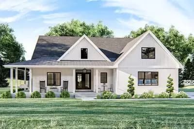 Modern Farmhouse Plan with Wraparound Porch and Vaulted Interior - 2076 Sq Ft
