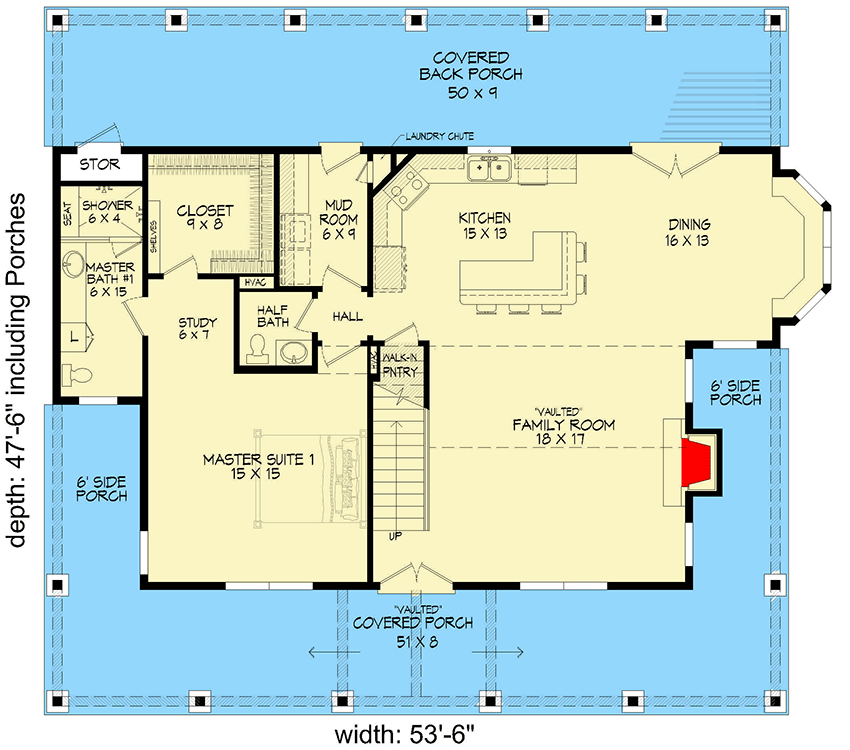 Plan 68656VR: Country Home Plan with Three Master Suites - Floor Plan - Main Level - Country, Farmhouse, Traditional
