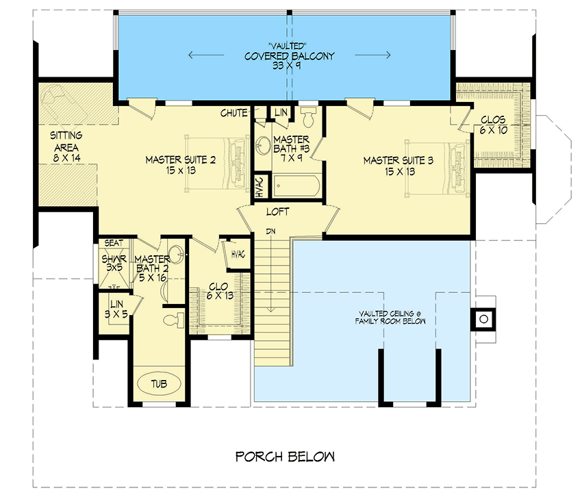 Plan 68656VR: Country Home Plan with Three Master Suites - Floor Plan - 2nd Floor - Country, Farmhouse, Traditional