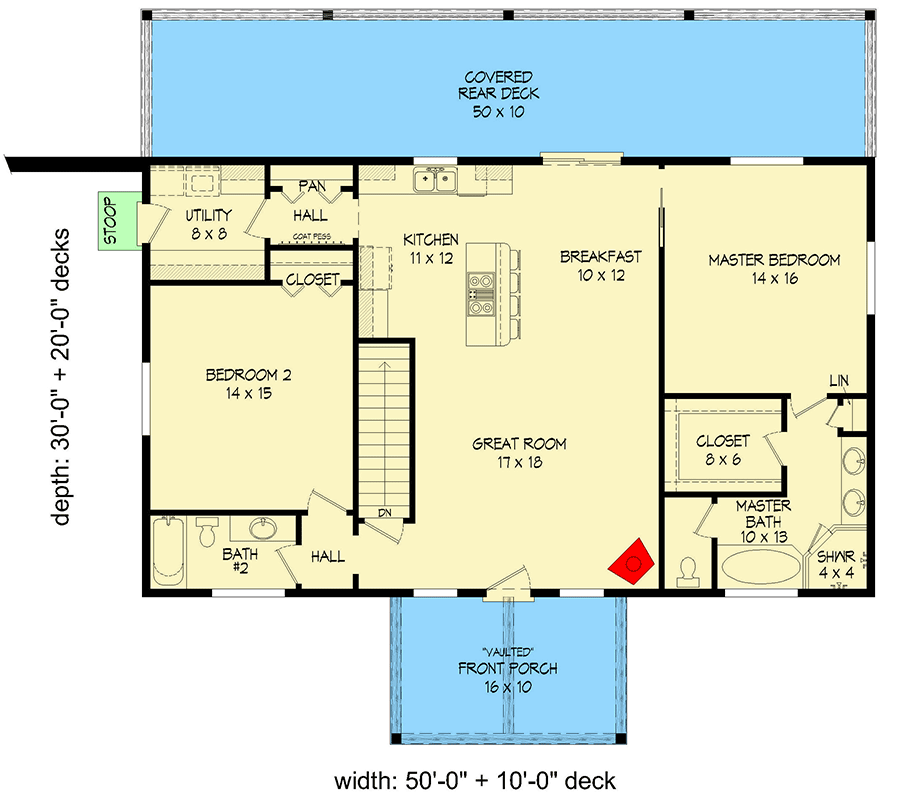Plan 68657VR: Modest Ranch on a Large Unfinished Basement - Floor Plan - Main Level - Ranch, Traditional