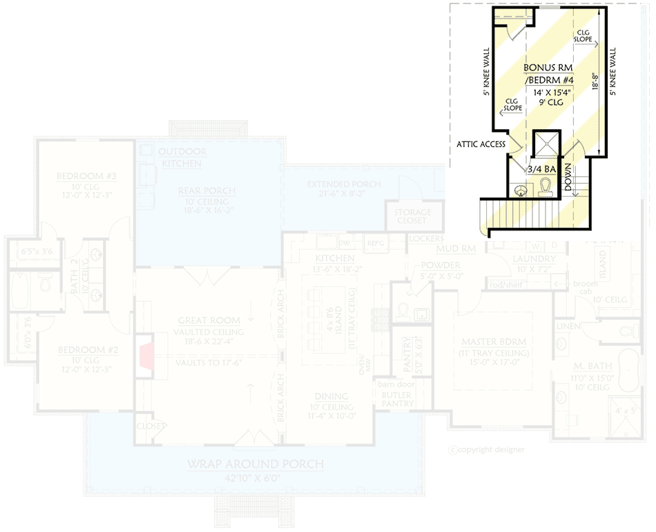 Plan 56467SM: 3-Bedroom Modern Farmhouse with Wrap-Around Front Porch - 2216 Sq Ft - Floor Plan - Bonus Level - Country, Modern Farmhouse, New American, Traditional