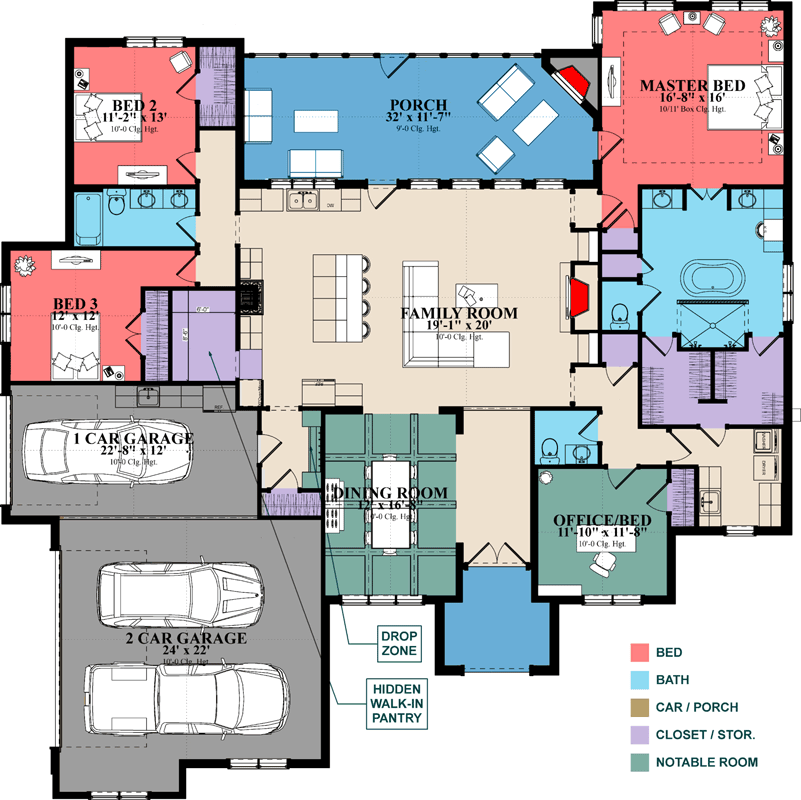Plan 86346HH: Southern Traditional Home Plan with Screened Porch - Floor Plan - Main Level - Country, French Country, Rustic, Southern, Traditional