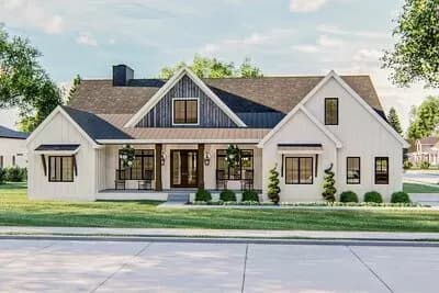 Modern Farmhouse Plan with Fantastic Master Suite