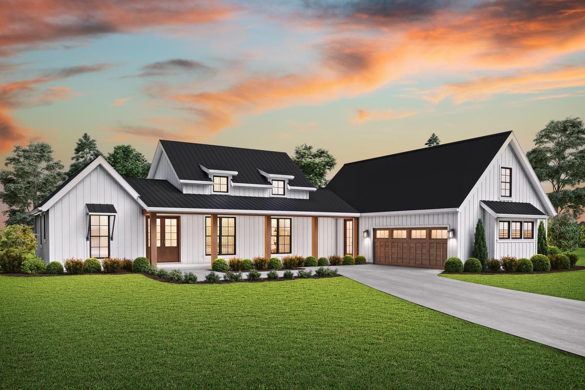 Plan 69760AM: 3-Bed Modern Farmhouse Plan with 2-Car Courtyard-Entry Garage - 2060 Sq Ft - Image #9 - Country, Farmhouse, Modern Farmhouse, New American