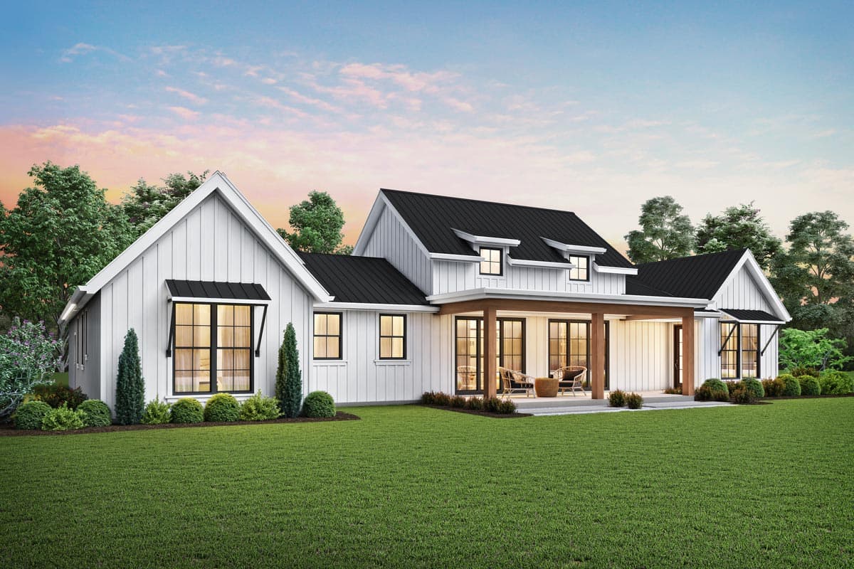 Plan 69760AM: 3-Bed Modern Farmhouse Plan with 2-Car Courtyard-Entry Garage - 2060 Sq Ft - Image #10 - Country, Farmhouse, Modern Farmhouse, New American