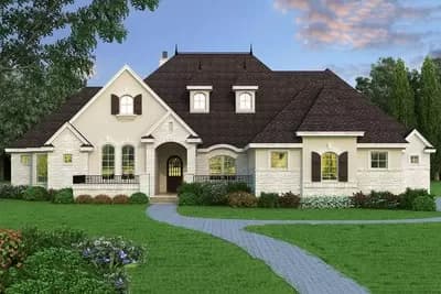 One-Level House Plan with Front Courtyard and Rear Sunroom