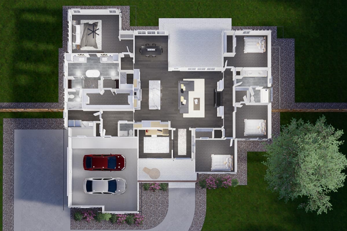 Plan 51834HZ: Elegant Modern Farmhouse Plan with Split Bedroom Layout - Image #15 - Country, Farmhouse, Modern Farmhouse, New American