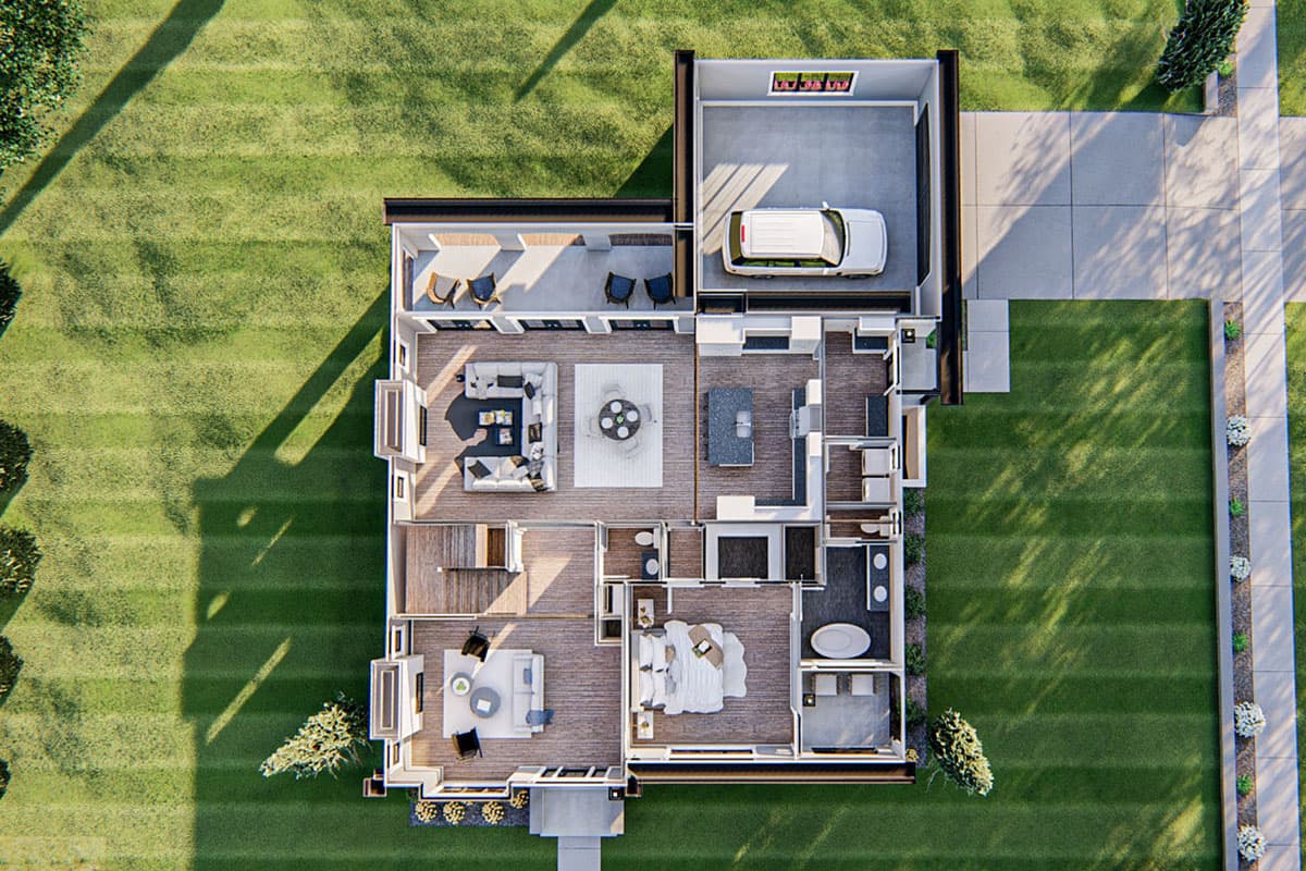 Plan 62870DJ: Modern Cottage House Plan with Cathedral Ceiling in Family Room - 2369 Sq Ft - Image #7 - Cottage, Country, New American, Traditional, Transitional