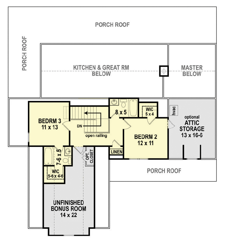 Plan 12319JL: Two-Story Modern Farmhouse Home Plan with Rear Wrap-Around Porch - 1999 Sq Ft - Floor Plan - Second Level - Country, Farmhouse, Modern Farmhouse, New American, Traditional