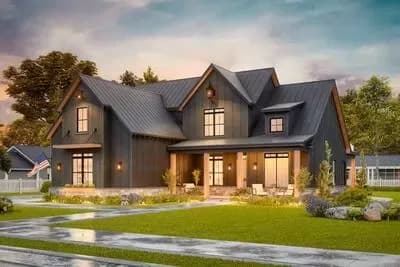 Two-Story Modern Farmhouse Home Plan with Rear Wrap-Around Porch - 1999 Sq Ft