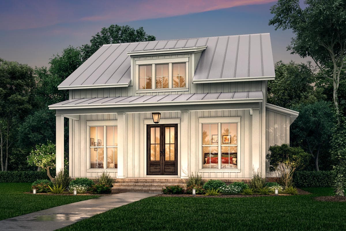 Plan 51835HZ: 2-Bed Cottage House Plan with Porches Front and Back - 1257 Sq Ft - Image #4 - Cabin, Cottage, Country, Craftsman, Farmhouse, Modern Farmhouse, New American, Traditional, Vacation