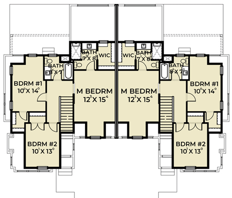 Plan 280079JWD: New American Duplex House Plan with Matching 3-Bed Units - Floor Plan - 2nd Floor - Craftsman, New American, Northwest