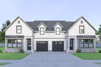 New American Duplex House Plan with Matching 3-Bed Units