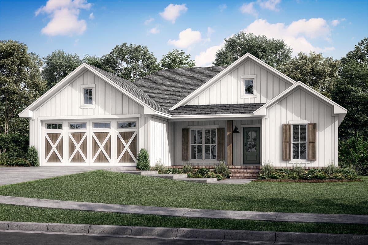 Plan 51836HZ: 3-Bed Country Craftsman House Plan with Split Bedroom Layout - 1264 Sq Ft - Image #5 - Farmhouse, New American, Southern