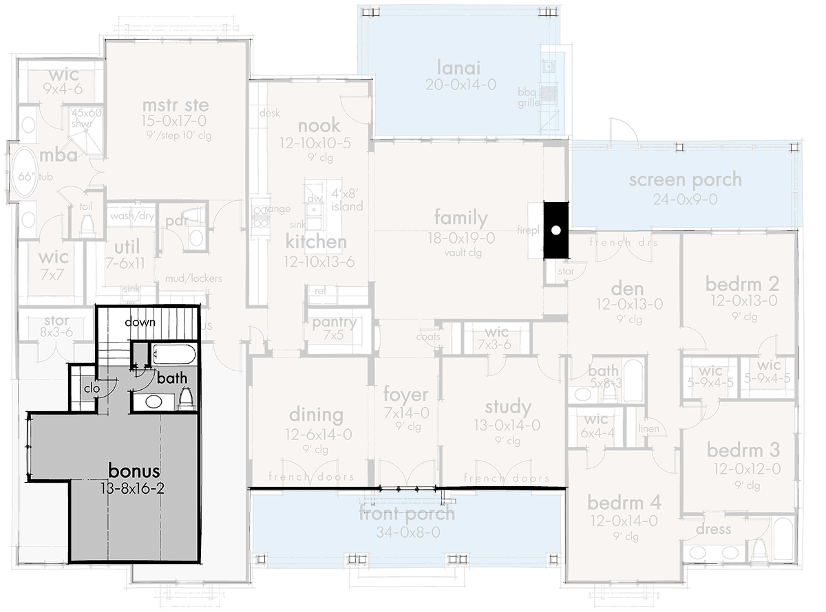 Plan 16918WG: 4-Bedroom Modern Farmhouse Plan with Three Fresh Air Spaces - 3077 Sq Ft - Floor Plan - Bonus Level - Country, Farmhouse, Modern Farmhouse, New American, Southern