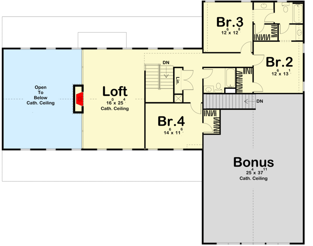 Plan 62873DJ: Modern Mountain House Plan with Great Room Open to Upstairs Loft - Floor Plan - 2nd Floor - Barndominium, Craftsman, Mountain, Vacation