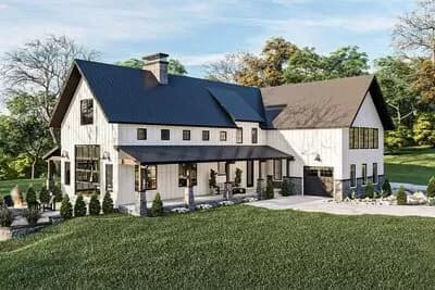 Modern Mountain House Plan with Great Room Open to Upstairs Loft