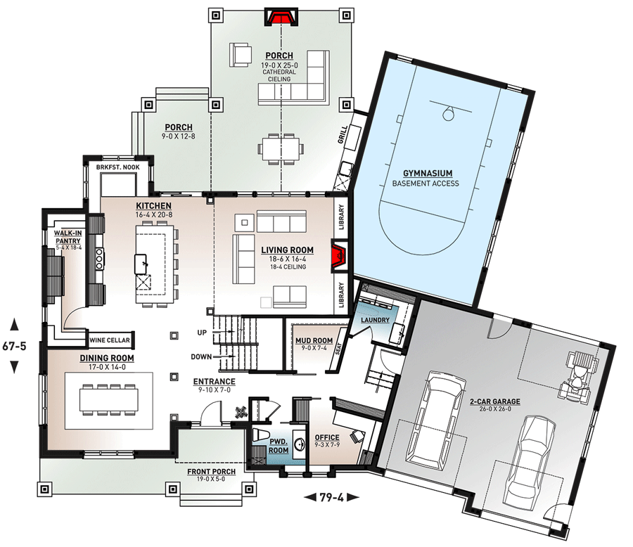 Plan 22575DR: New American House Plan with Sport Court and Angled Garage - Floor Plan - Main Level - Craftsman, New American, Traditional