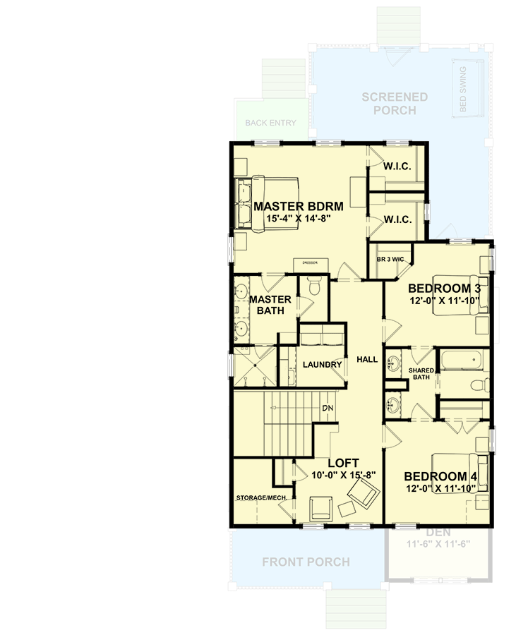 Plan 765023TWN: Country Cottage with L-Shaped Rear Porch - 2500 Sq Ft - Floor Plan - 2nd Floor - Cottage, Country, Traditional