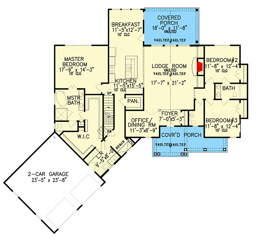 Plan 25700GE: New American Craftsman House Plan with Bonus Room above Garage - Floor Plan - Main Level - Craftsman, New American