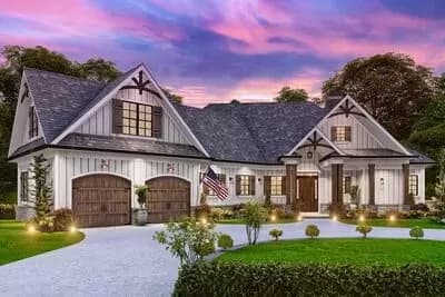 New American Craftsman House Plan with Bonus Room above Garage