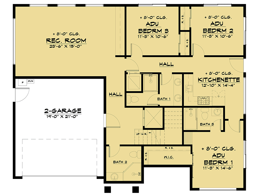 Plan 666087RAF: 3-Story Contemporary Home Plan with Expansive Rooftop Deck - Floor Plan - First Floor - Contemporary, Modern, Northwest