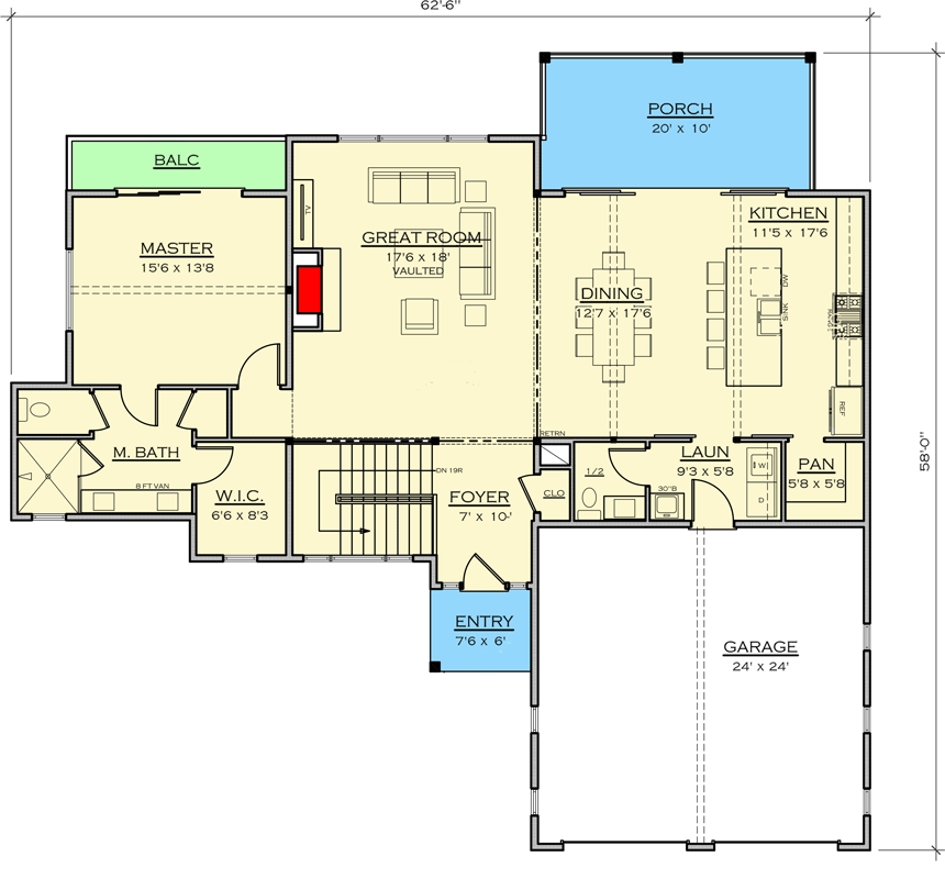 Plan 18883CK: 3-Bed Contemporary House Plan Ideal for Sloped Lot - Floor Plan - Main Level - Contemporary, Modern, Mountain, Northwest, Rustic