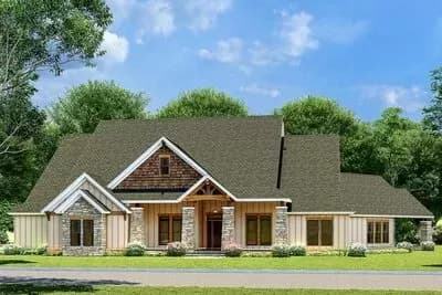One-Level Mountain House Plan with 3-Car Garage - 3698 Sq Ft