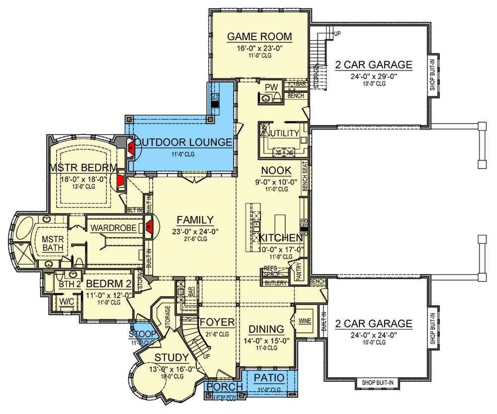 Plan 36614TX: Luxury Chateau-Style House Plan with Main-Floor Master - Floor Plan - Main Level - European, French Country