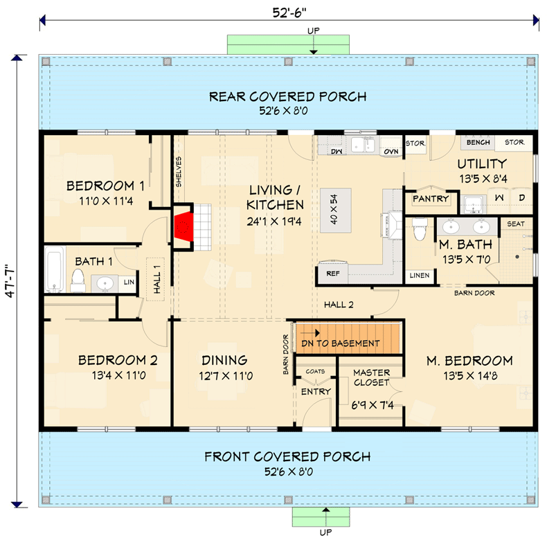 Plan 28939JJ: 3-Bed Budget-Friendly Farmhouse Ranch House Plan - 1662 Sq Ft - Floor Plan - Main Level - Basement Foundation (+$295) - Barndominium, Cabin, Cottage, Country, Farmhouse, Hill Country, Ranch, Rustic, Traditional