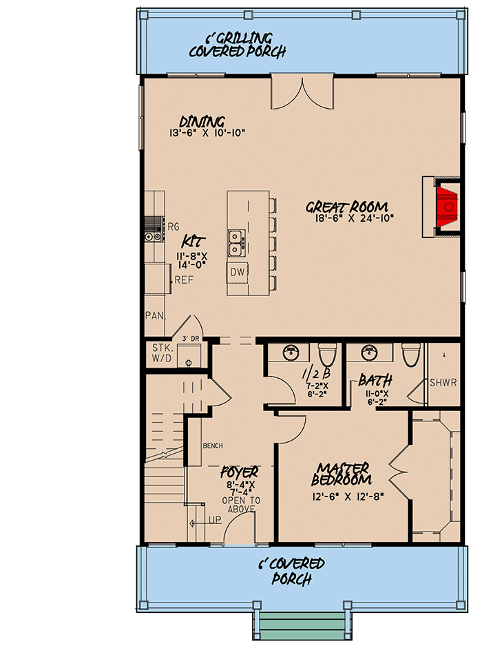 Plan 70667MK: 5-Bed Mountain House Plan with Walk-Out Basement - Floor Plan - Main Level - Cabin, Craftsman, Mountain, Rustic, Traditional