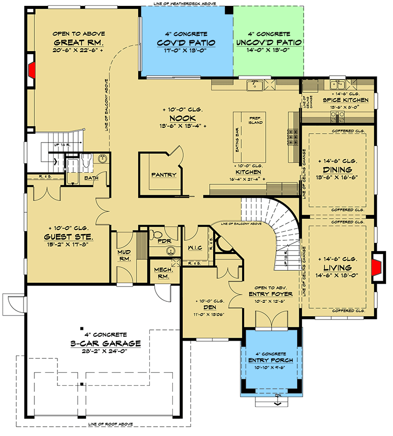 Plan 666089RAF: Spacious Two-Story House Plan with Two Staircases - Floor Plan - Main Level - Traditional
