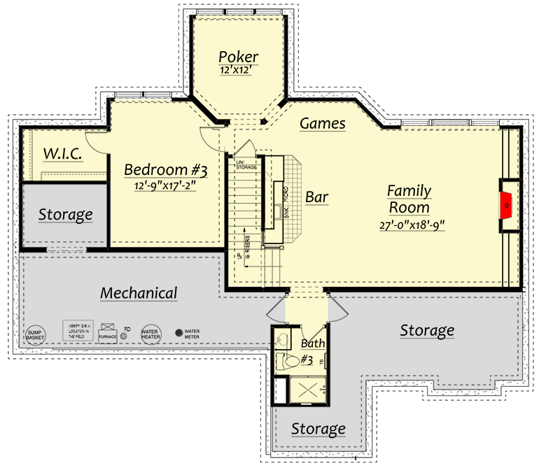 Plan 730003MRK: Exclusive Country Craftsman House Plan with Sun Porch - Floor Plan - Lower Level - Country, Craftsman, New American