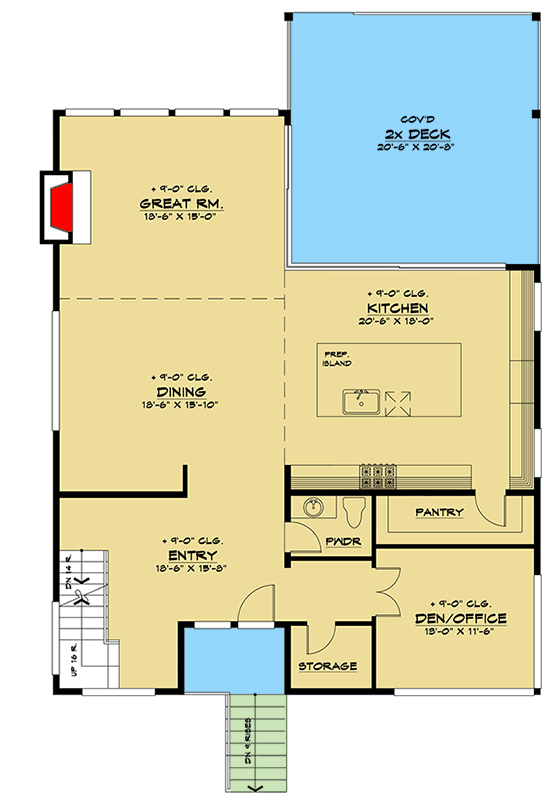 Plan 666090RAF: 4-Bed Contemporary House Plan with Lower-Level Apartment - Floor Plan - Main Level - Contemporary, Modern, Northwest
