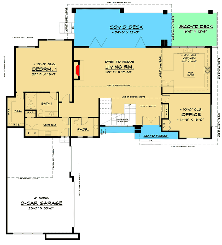 Plan 666091RAF: Two-Story Contemporary House Plan with Indoor-Outdoor Living Space - Floor Plan - Main Level - Contemporary, Modern, Northwest, Prairie