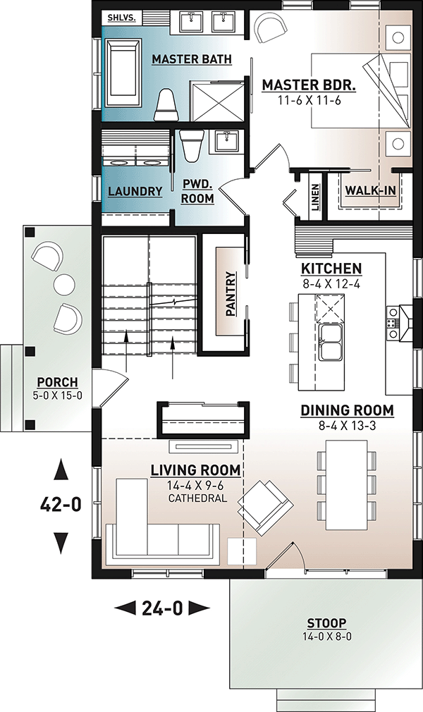 Plan 22576DR: 1512 Square Foot Modern Cottage with Side Covered Entry - Floor Plan - Main Level - Contemporary, Modern, Mountain, Rustic