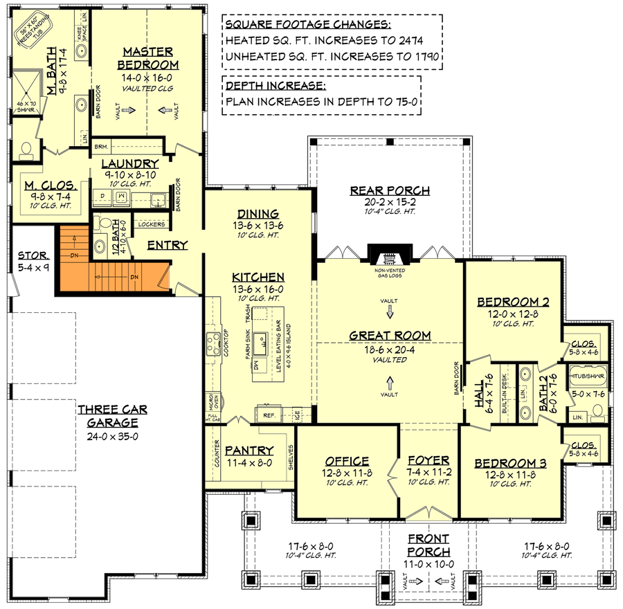 Plan 51838HZ: Split Bedroom Hill Country House Plan with Large Walk-in Pantry - 2454 Sq Ft - Floor Plan - Basement Stairs Location - Hill Country, New American, Ranch, Rustic